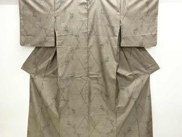 JAPANESE KIMONO / DORO OSHIMA TSUMUGI (9 maruki) / WOVEN ARABESQUE FLOWER 